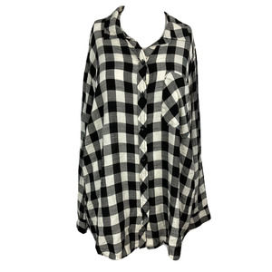 Terra & Sky Shirt Womens Sz 1X Black White Buffalo‎ Check Button Up Collar